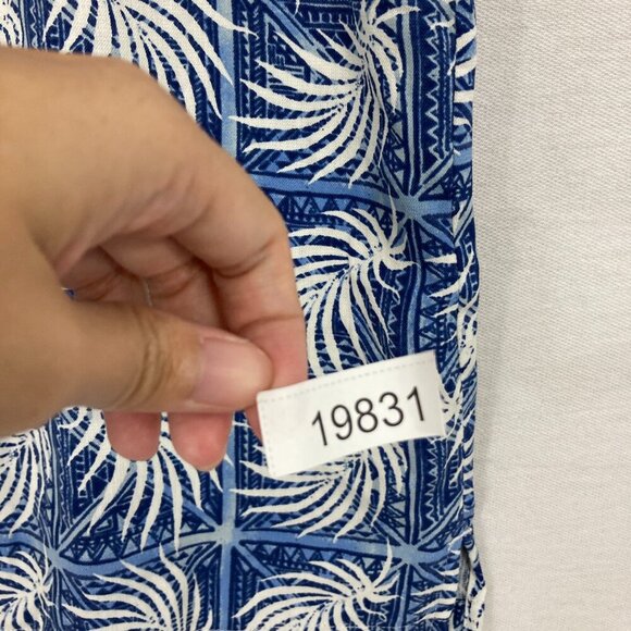 Nat Nast Blue White Leaf Print Silk Cotton Blend Short Sleeve Button Down Large - Picture 12 of 12